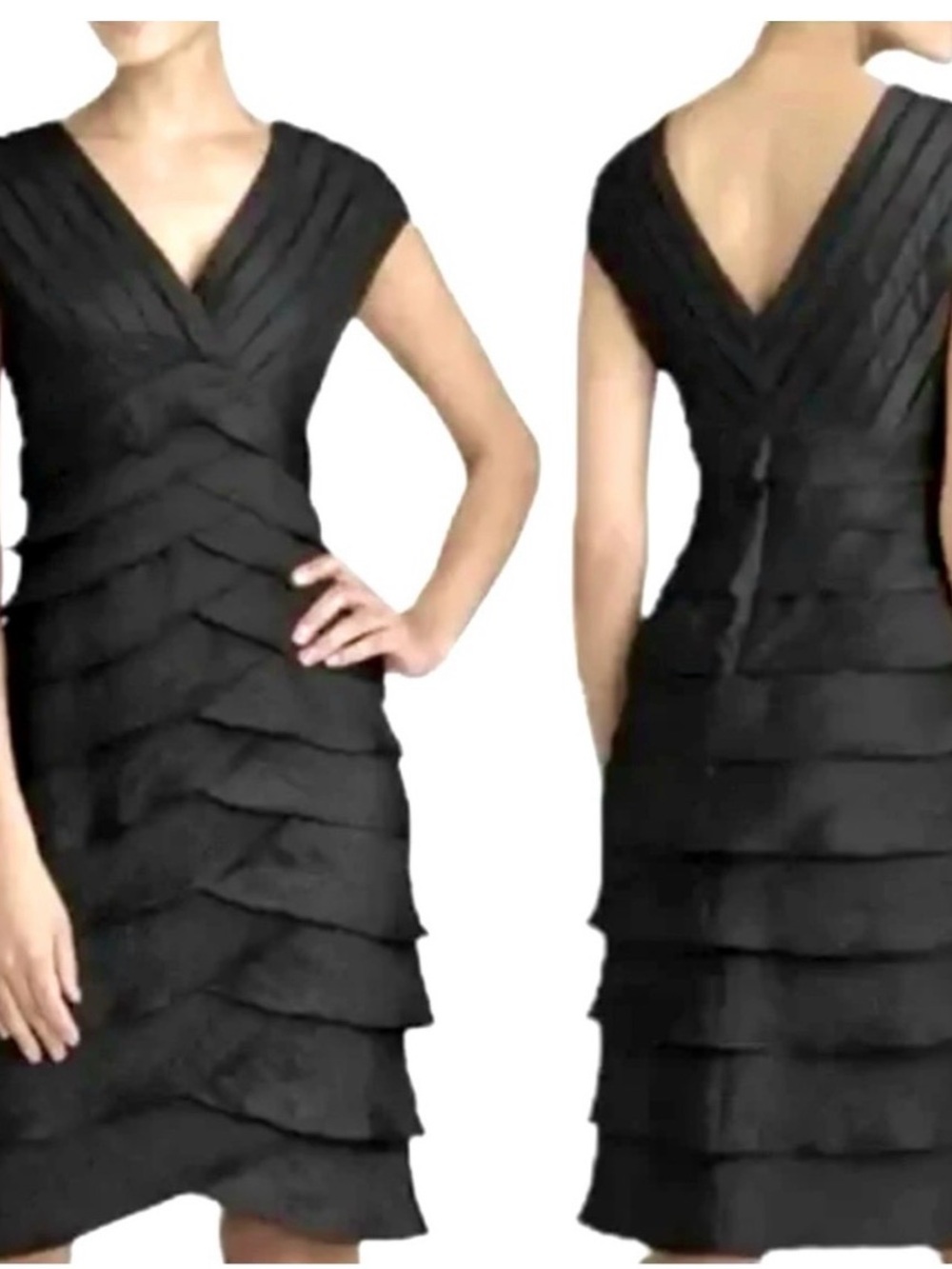 Adrianna Papell Black V-Neck Layered Cocktail Dress